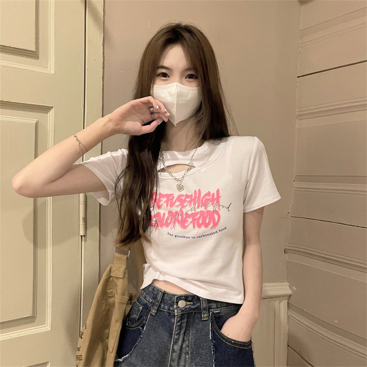 2025S Designer Women S T Shirt American Spicy Girl Hollow T Shirt Women S Summer New Design Sense Slim Fit Short Sleeve Student Top