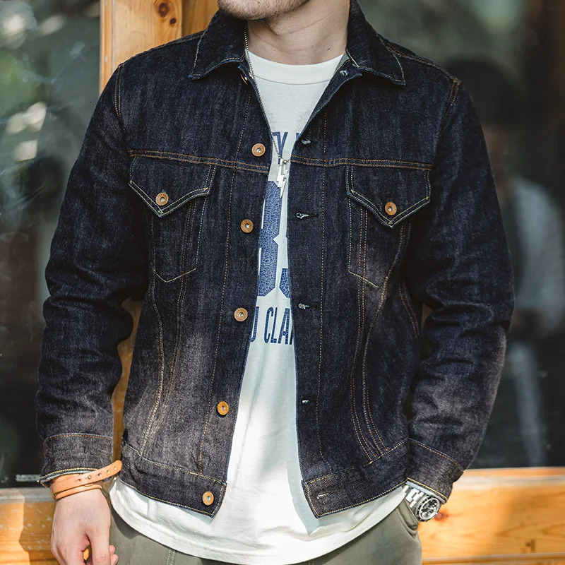 Maden Vintage 148 oz Washed Denim Type III Jacket Classic Solid Slimming Coat Cotton Mens SpringSummer Top 250409