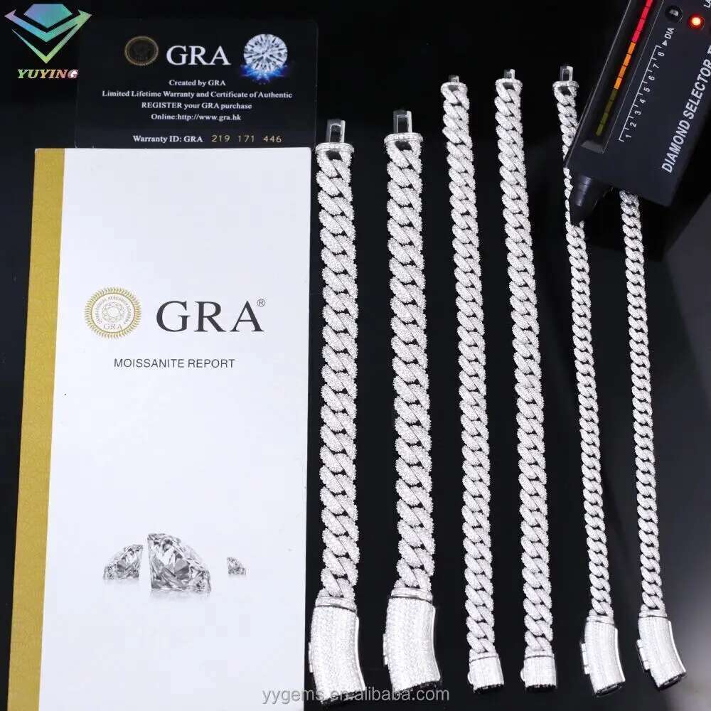 Hot-sale Iced out 6mm-13mm VVS Moissanite Diamond Chain S925 Sterling Silver Cuban Link for men hiphop fine jewlery necklaces