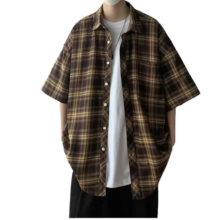 Mens casual plain short sleeved summer Japanese retro loose fit American street fashion jacket 250408