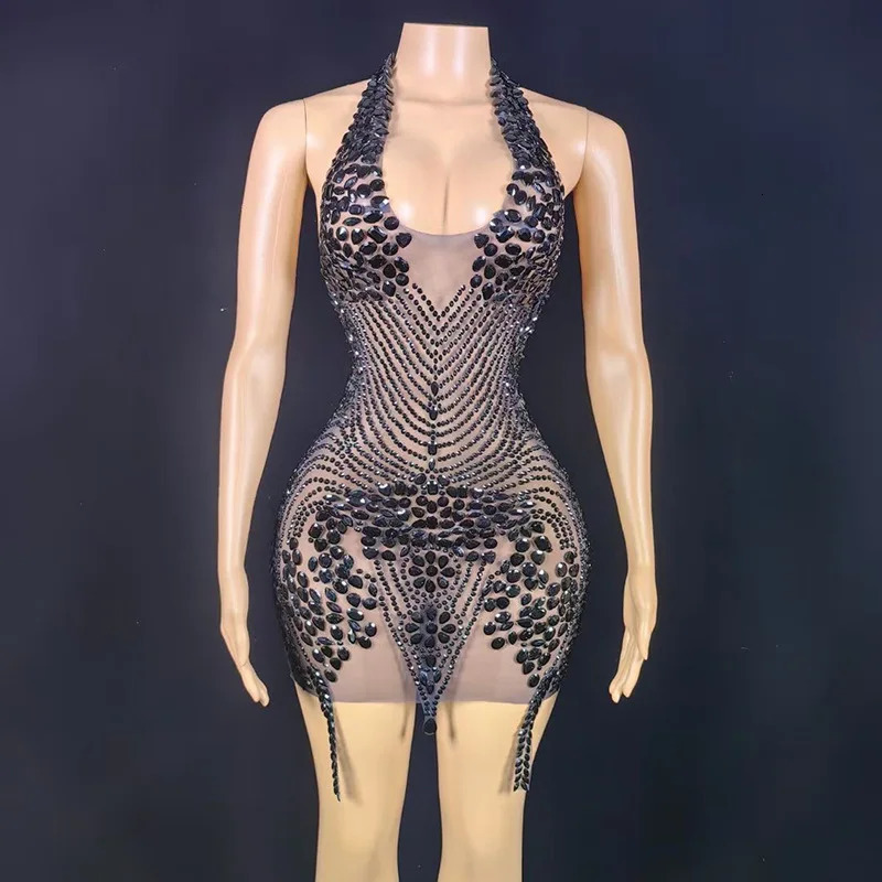 See through womens cocktail birthday dresses solid colors sexy y sparkling rhinestone tassel black girls short ball 250409