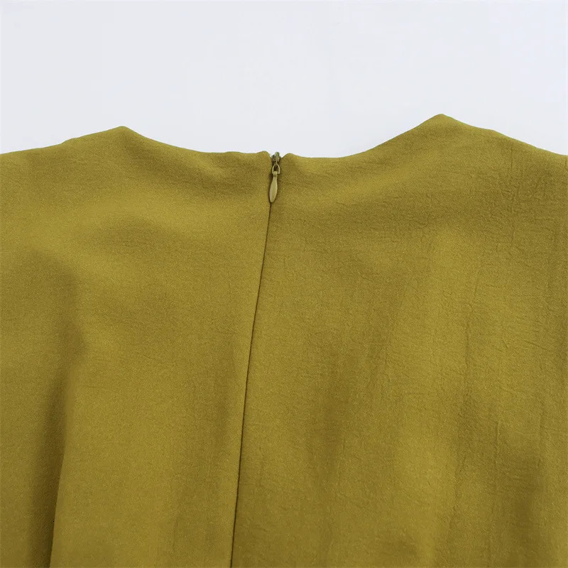 Womens Summer Solid Oneck Sleeveless Midi Dress Fashion Back Zipper Crop Hollow Folding n Party 250409