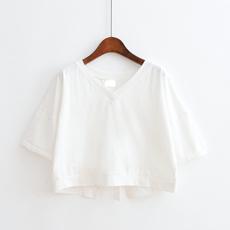 2025S Designer Women S T Shirt Summer Solid Color Backless Splitting Split V Neck Loose Top Female Student Lacing Short Sleeve T Shirt Women S Wear