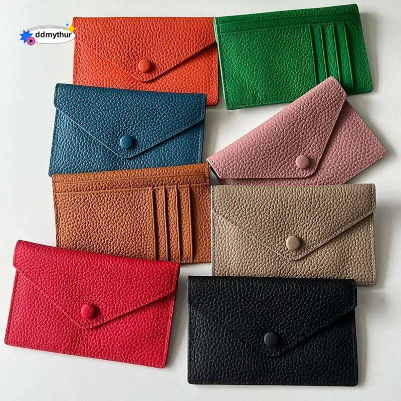 Women's Ultra-thin Ins Style Genuine Leather Holder Fashion Mini Short Envelope Wallet Korean Japan Credit Card Case Purse ddmythur
