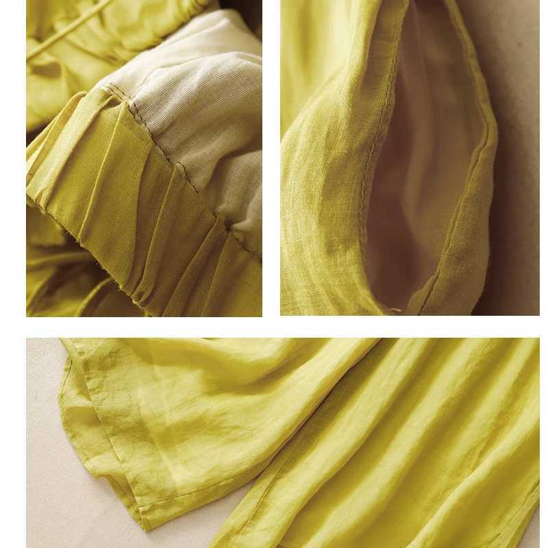 Linen double-layer high waist wide leg pants for womens summer new loose Ele lace top casual ankle pantsXJ250403
