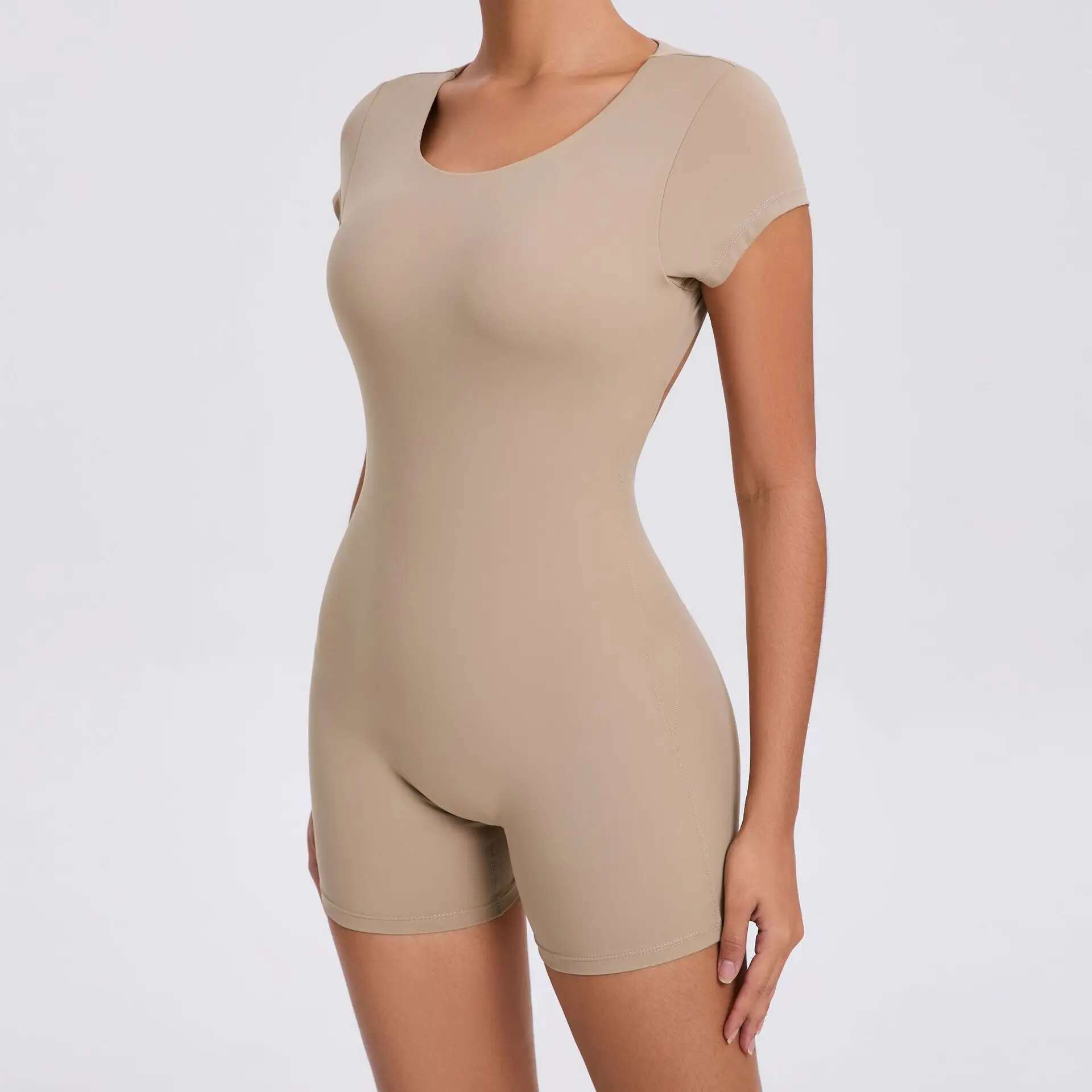 Pad Short Sleeves One-piece Suit Female Jumpsuit Quick Dry Yoga Clothing Workout Bodysuits Backless Sports Rompers Women Gym