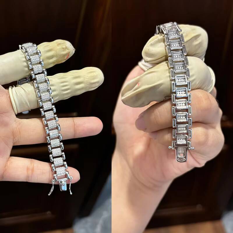 QYT Jewelry S925 Sterling Silver Moissanite Watch Chain Bracelet Men and Women Couple Diamond Cross-border Bracelet
