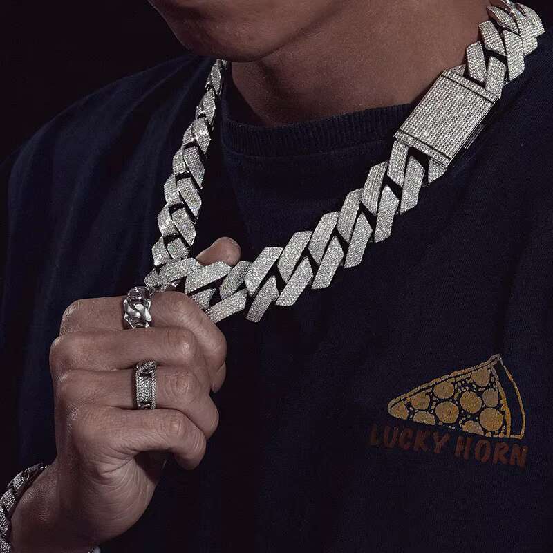 Big Guy Heavy Chain 27mm 925 Sterling Silver Hand Set 5 Rows VVS Moissanite Diamond Iced Out Cuban Link Chain Necklace for Men