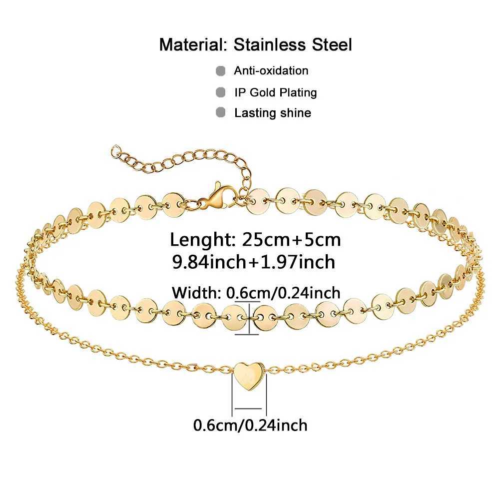 Stainless Steel Sequins Anklet for Women Double Layers Barefoot Sandals Heart Foot Bracelet Anklet Boho Beach Jewelry Gift Z250408