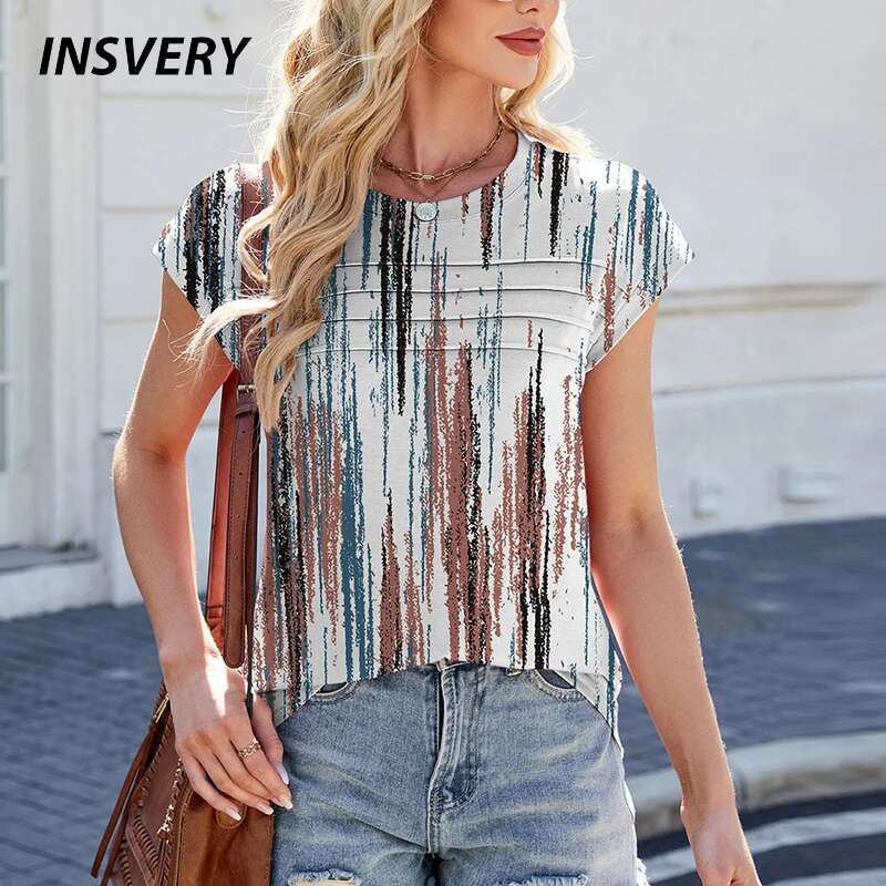Summer Short Sleeve T-Shirts O Neck Vintage Printed Shirts For Women Casual Tee Tops Elegant Pullover