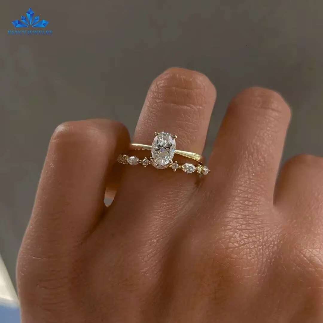 2ct Oval Moissanite Ring Solitaire Rings Gold Engagement and Wedding 18K Yellow CLASSIC Gemstone Rings Fancy Jewelry Anchor