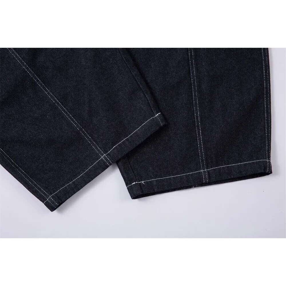 Spliced Top Jeans Mens High Street Pocket Loose Wide Leg Scimitar Denim Pants Men