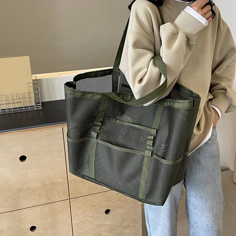 Hollow large capacity makeup storage bag womens multifunctional mesh shoulder travel transparent beach 250408