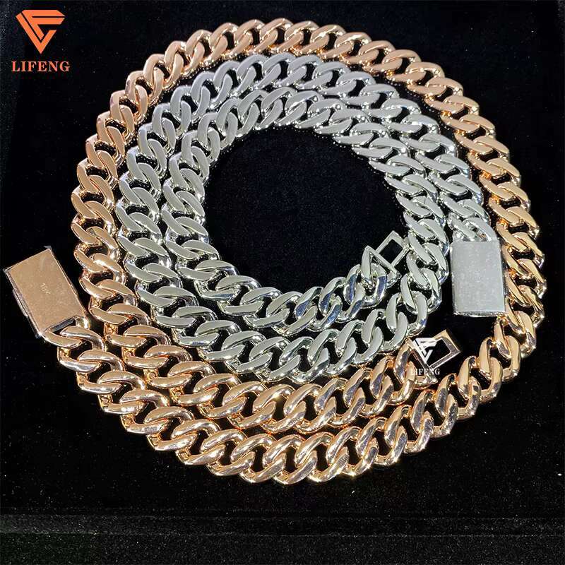 High Quality Hip Hop 14mm Rose Gold Cuban Link Chains Necklace Iced Out VVS Moissanite 925 Sterling Silver Fine Jewelry for Men