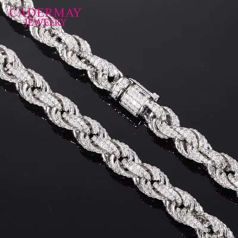 New Arrival Fashion Hip Hop Jewelry Sier 8mm Iced Out Moissanite Rope Chain Necklace for Rapper Men Cool Party Gift