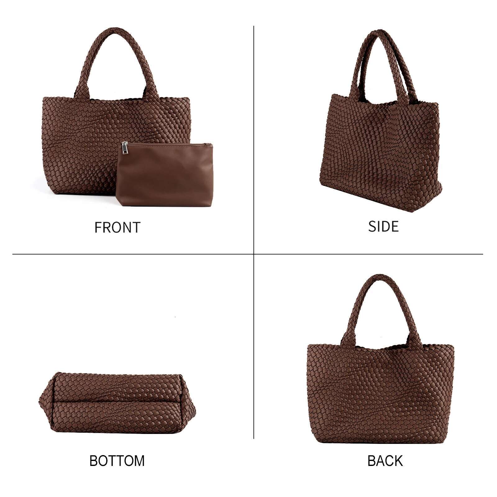 LIKEBAG Fashion Women's Handbag Simple Soft Shoulder PU Leather Capacity Large Woven Tote Bag