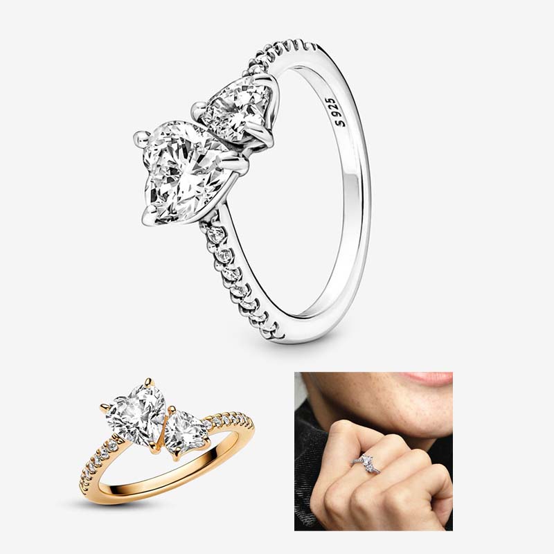 Double Heart Sparkling Ring 100% 925 Sterling Silver luxurious RING For Women Wedding Gift Jewelry Set Gold Designer Rings with Retail Box Top Quality Wholesale