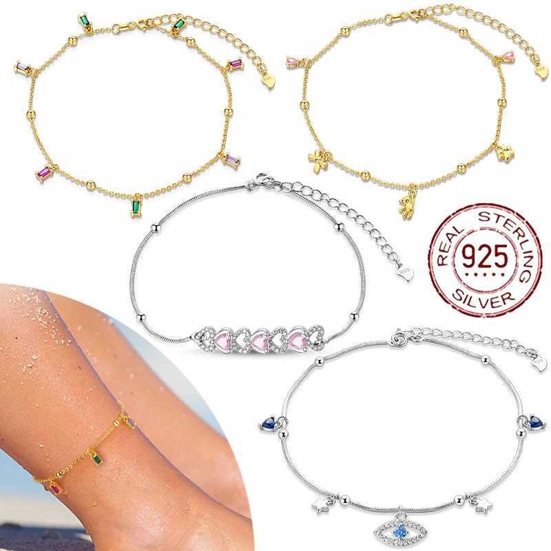 Anklets for Women Summer Beach Accessories 925 Sterling Silver Zircon Chain Anklet Gold Color Leg Bracelets Bodychain Gifts Z250408