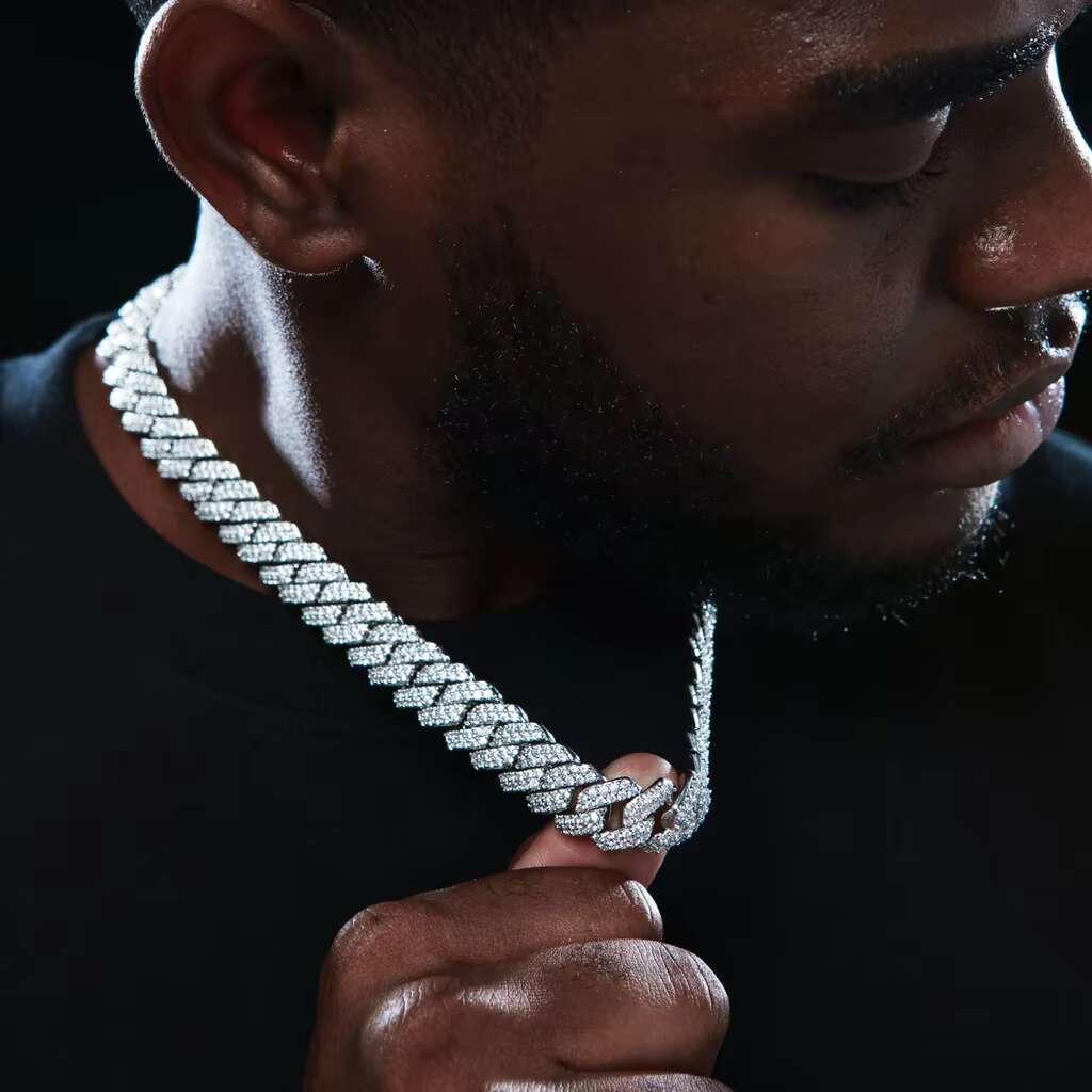 Fashionable Cuban Chain Zirconia Gold Necklace 14mm Iced prong cuban chain
