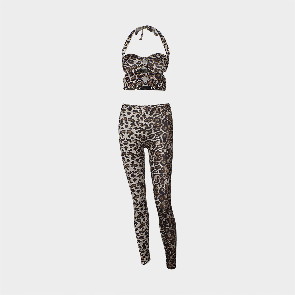 2025S Designer Women S Set New Fashionable Leopard Print Slim Fit Sexy Hollow Out Short Vest Top Cropped Pants Set