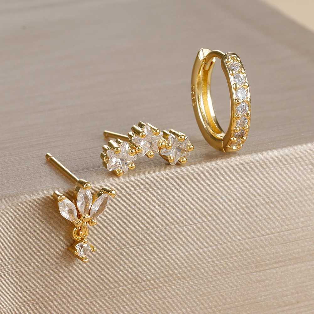 3PCS Luxury Star Pendant Piercing Earrings Set For Women Stainless Steel Zircon Punk Ear Studs Earring Lady Jewelry aretes Z250408