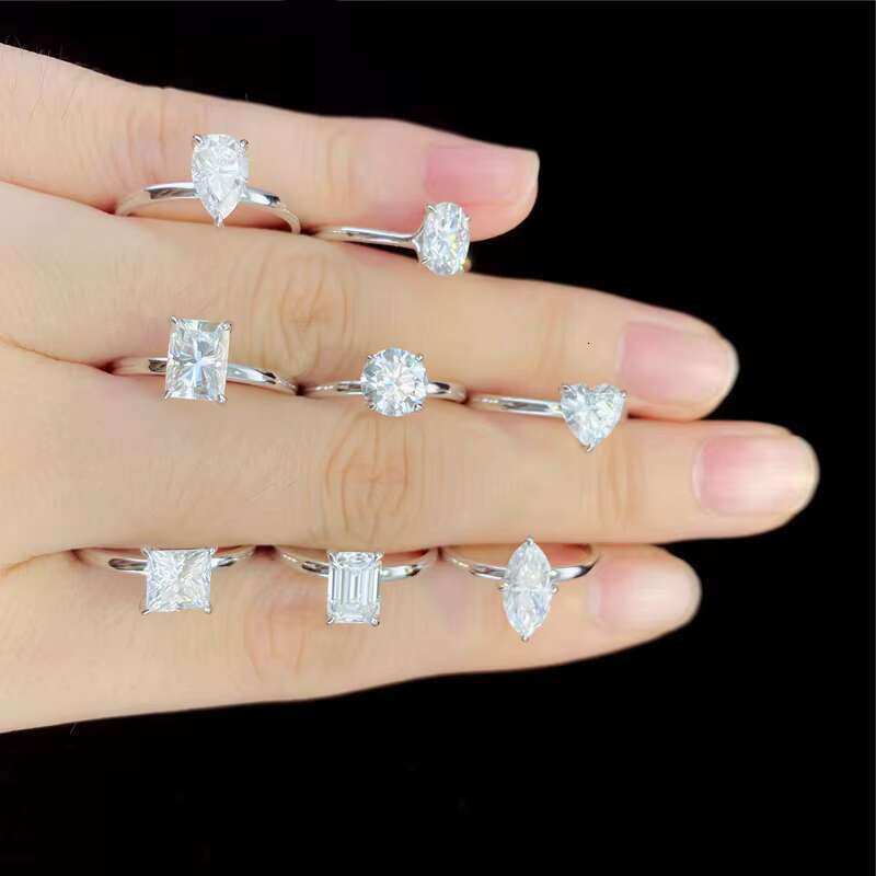Wholesale Silver Moissanite Ring 1CT 2CT 3CT Round Pear Heart Shape Fashion Jewelry Moissanite Ring for Engagement