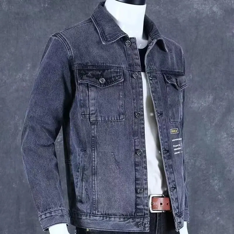 Mens black denim jacket autumn mens Jens clothing punk rock shirt workwear 250409