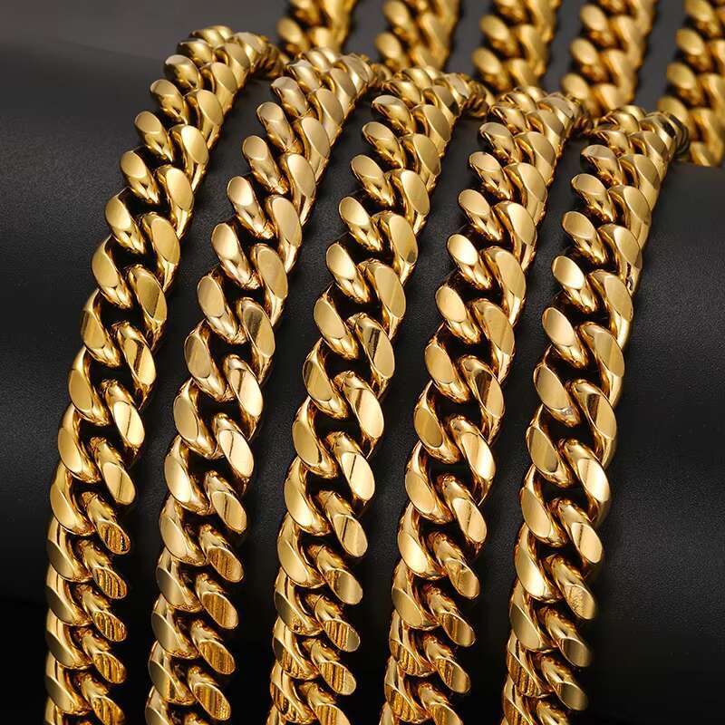 Fashion Jewelry Hip Hop Men 14K 18K Gold Filled Plated Stainless Steel Miami Cuban Link Chain Necklace