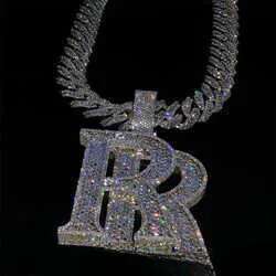 Custom Hip Hop Jewelry Rapper Letter Iced Out Baguette Initial Vvs Moissanite Pendant