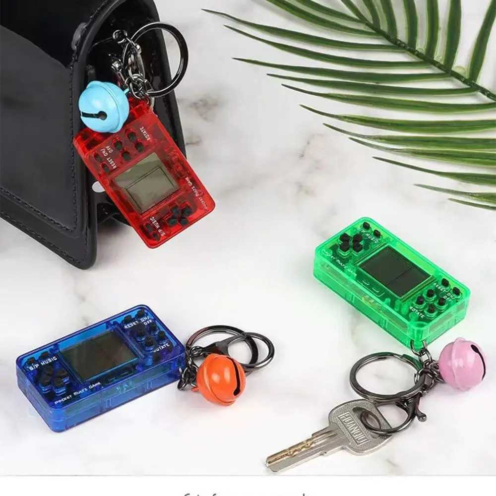 1 mini handheld game console backpack keychain blue retro game console with bell keyXJ250409