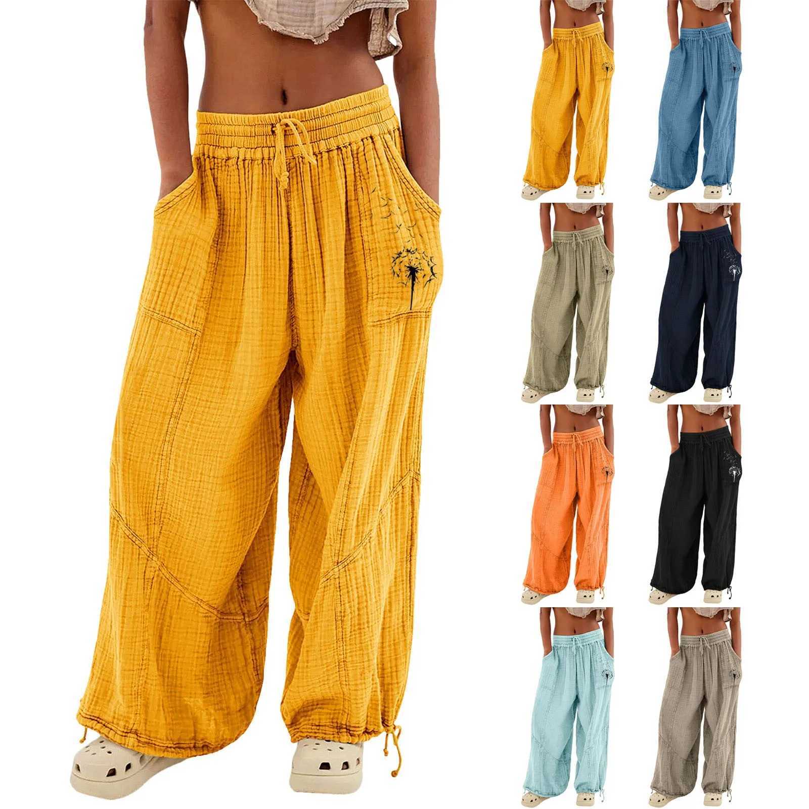Womens wide leg sports pants elastic harem pants orange gray bottom high waisted Drstring Palazzo loose sports pantsXJ250403