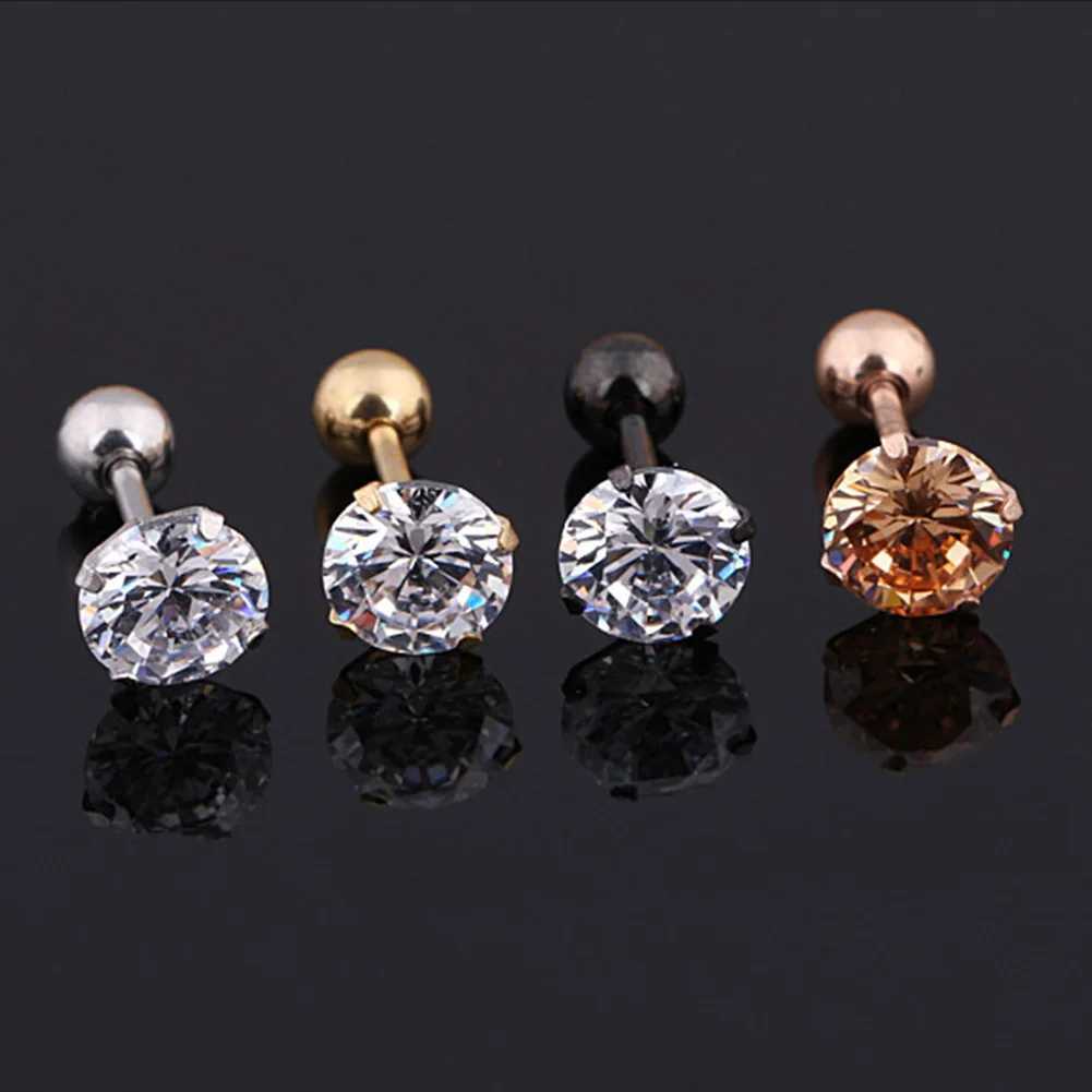 1 pcs Medical Stainless steel Crystal Zircon Ear Studs Earrings For Women/Men 4 Prong Tragus Cartilage Piercing Jewelry Z250408