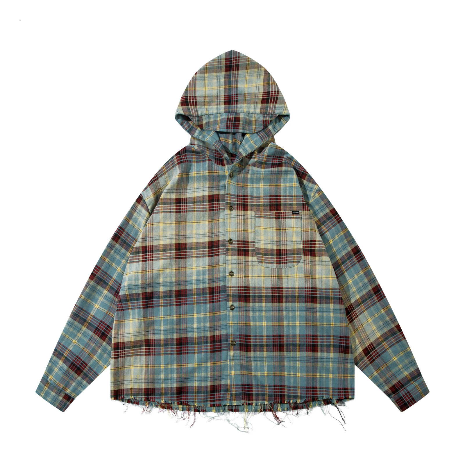 MIJKO fully printed plain weave shirt jacket green pink purple gradient retro super large hooded fashionable mens 360g 250409