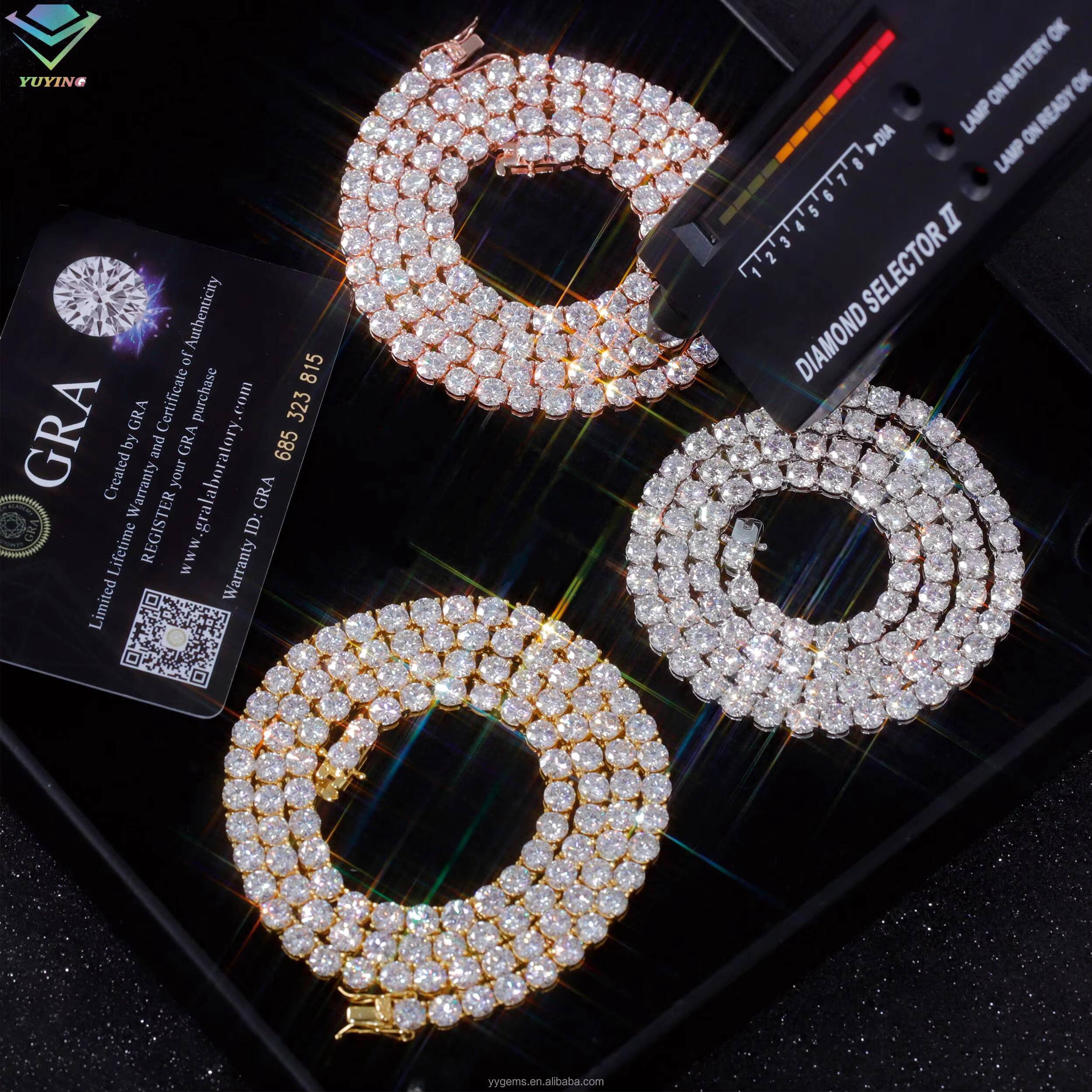 Fast Delivery in Stock 2mm-65mm D/VVS Moissanite Diamond S925 Silver Gold Plated Necklace Tennis Chain Wholesale Price