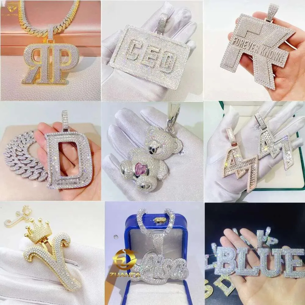 Iced Out Jewelry Moissanite Dias Necklace Initial Hip Hop Sier Custom Pendant