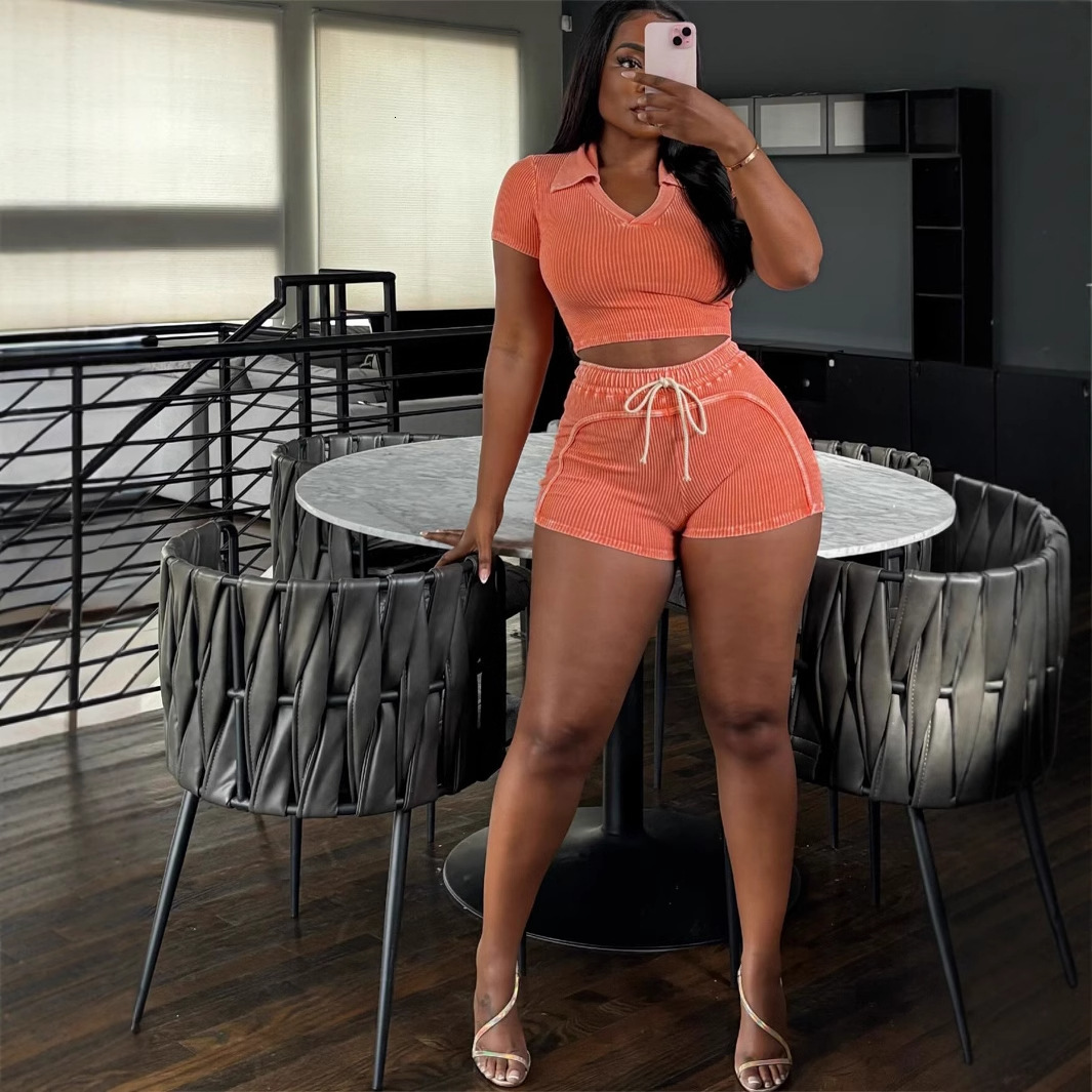 2025S Designer Women S Set Summer New Women S Casual Solid Color Open Umbilical Top Sexy Hip Lifting Shorts Two Piece Set For Women