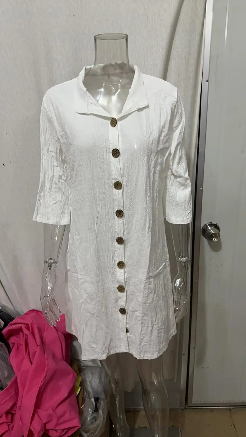4color womens cotton linen loose shirt summer lapel button long sleeved solid pocket vest 250409