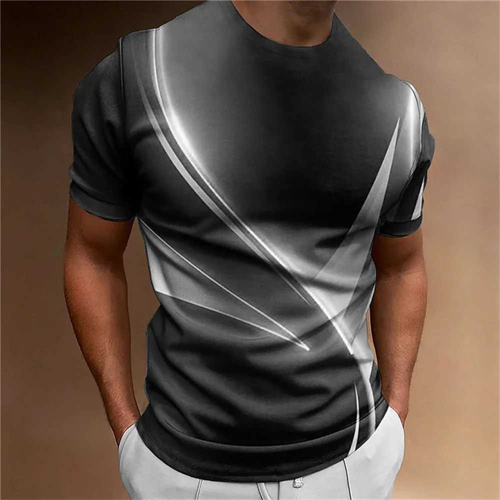 Mens T-shirt casual loose fashion retro black and white striped 3D printed T-shirt Harajuku society high-quality mens clothingXJ250409