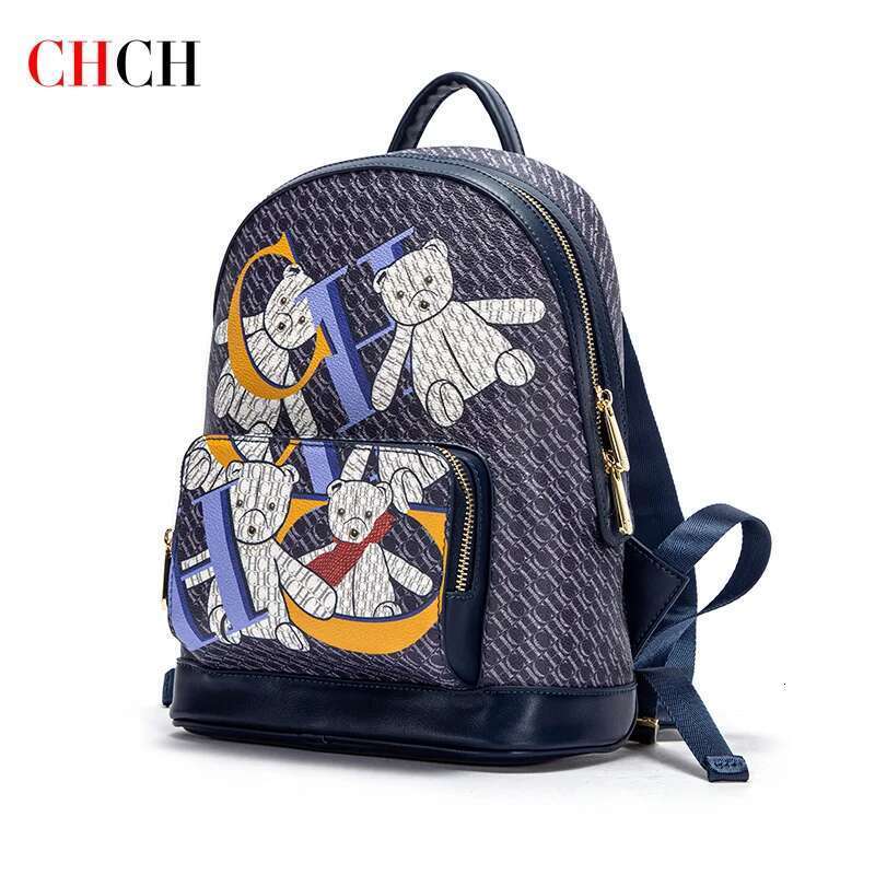 CHCH Women's 2024 New Bear Cartoon Pattern Letter Design Backpack