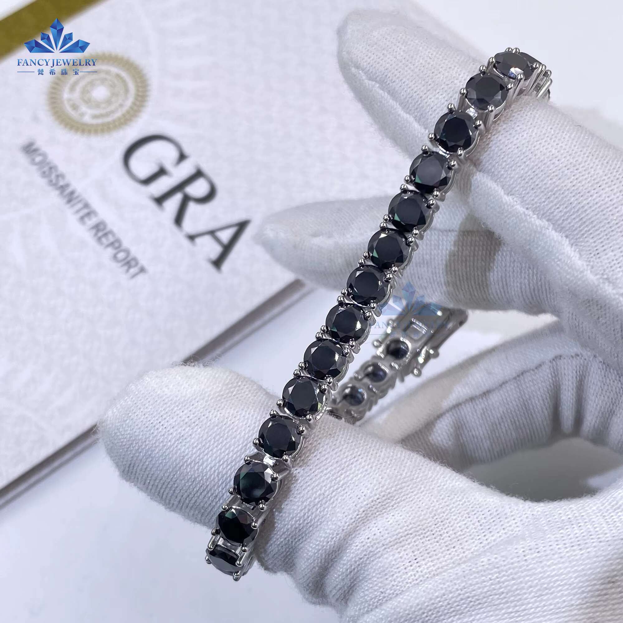 Black Rhodium Plated 3mm 4mm 5mm 925 Sterling Silver Moissanite Tennis Chain Iced Out Black Moissanite Diamond Tennis Necklace