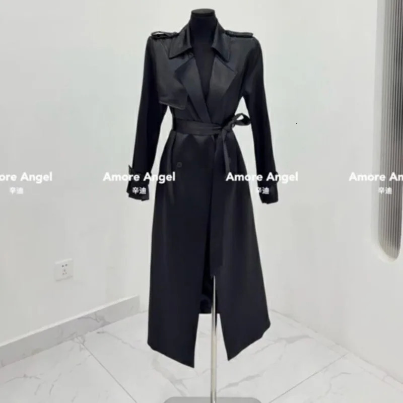 BJTZ solid color long sleeved n feels like a double breasted trench coat for women in the spring of 250409