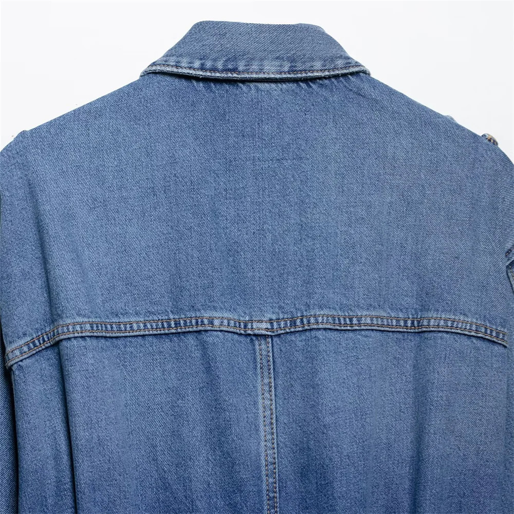 UNIZERA womens denim jacket with belt and lapel buckle decoration suitable for spring summer casual clothing 250409