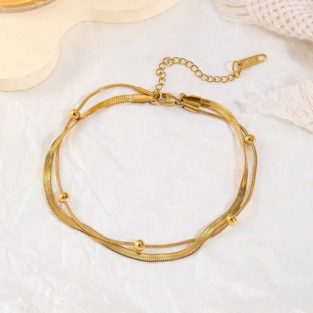 316L Stainless Steel Gold Color Double-Layer Anklets For Women Girl New Trend Leg Chain Waterproof Jewelry Gift Party Z250408