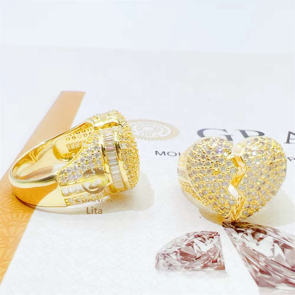Fashion Style Best Price Iced Out Jewelry Broken Heart Gra Certificate Silver Moissanite Hip Hop Men Diamond Ring