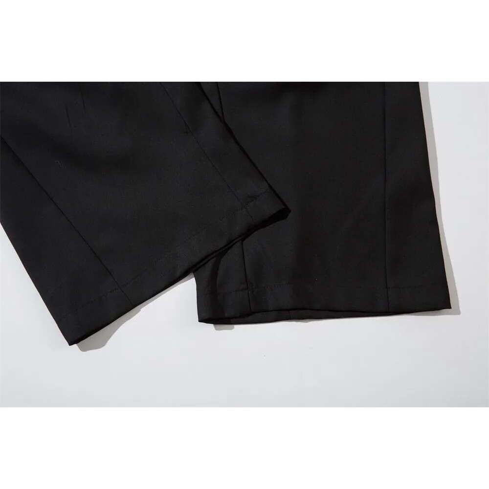 Pleated Solid Color Suit Mens Spliced Autumn High Street Loose Wide Leg Pants Zipper Fly Trousers Men