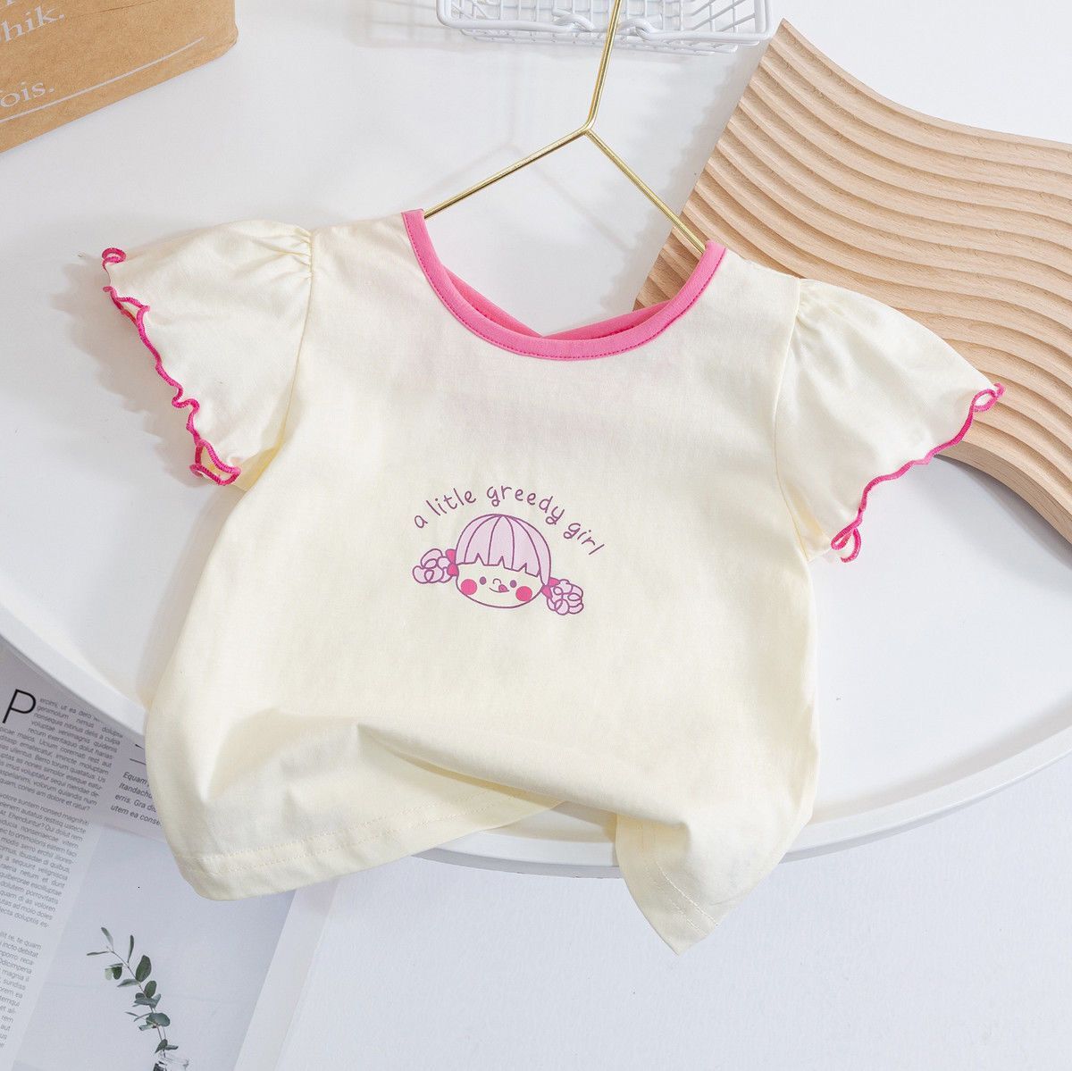 Ddmyshoesvip Buy 1 get 1 free Girls Summer Short Korean Edition New Style Cartoon Girl Baby Round Neck Versatile Bubble Sleeve Top T Shirt