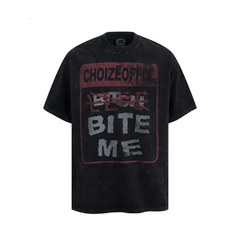 Washed Distressed Print Short Sleeve T-Shirt Mens Letter Graffiti Summer High Street Loose Crew Neck Half-Sleeve Cotton Tee Men