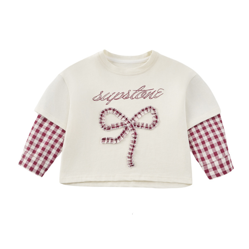 Ddmyshoesvip Bow Fake Two Piece T Shirt Spring Autumn Edition New Fashionable Little Girl S Western Style Bottom Shirt For Middle And Small Children