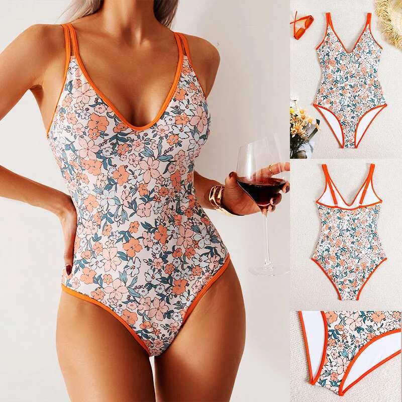 Women ral Print One Piece Swimsuit Push Up Bikini Conservative Swimwear Female Bathing Swimming Bodysuit Beach Wear Summer