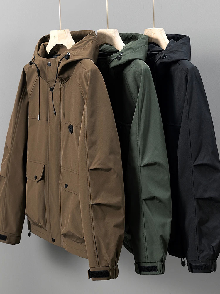 Spring mens hooded windproof jacket 8XL 7XL 6XL Plus size Korean fashion loose casual 250409